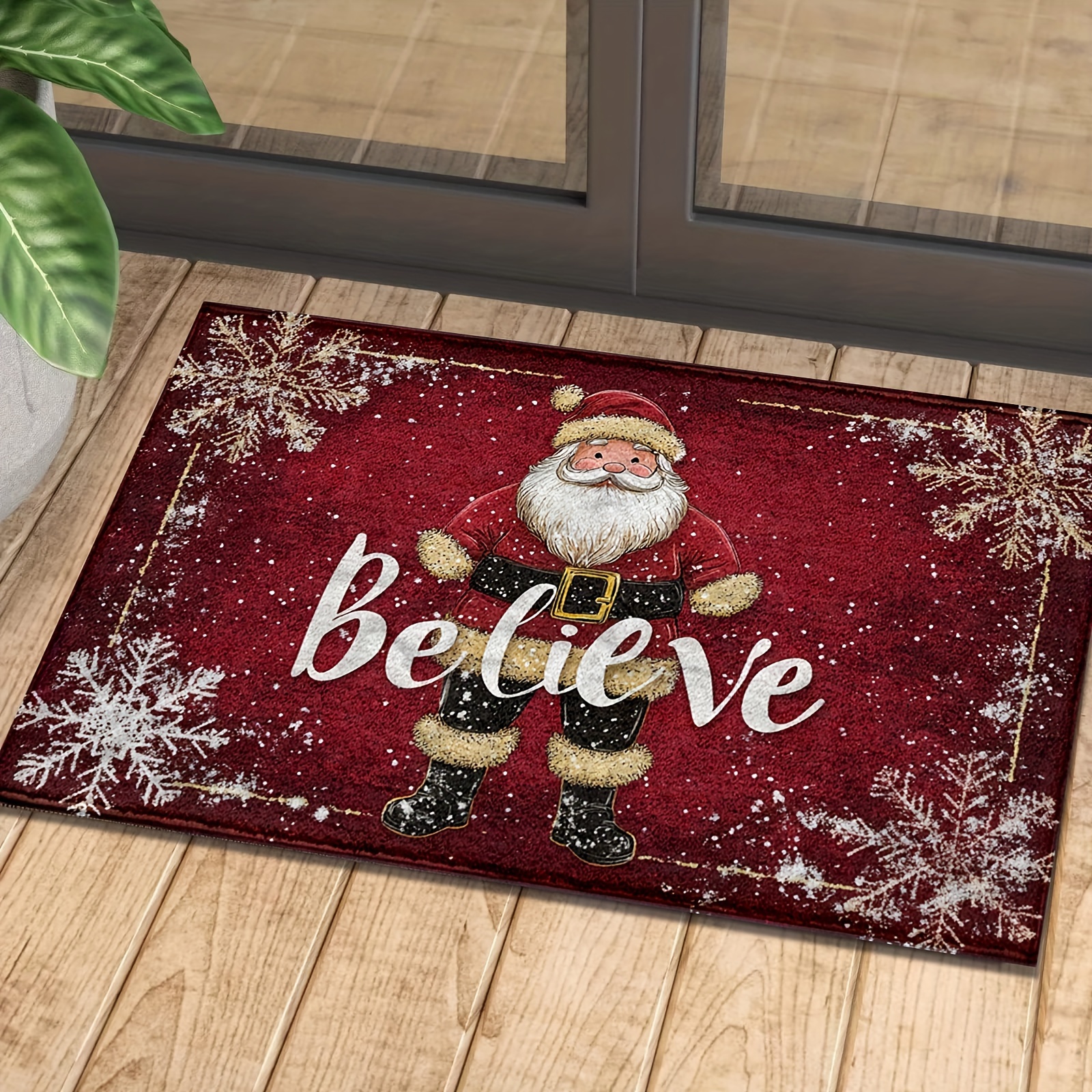 

Believe Santa Rug - Festive Christmas Door Mat In 2 Sizes: 40cm X 60cm And 50cm X 80cm - Machine Washable, Waterproof, And Perfect For Home, Kitchen, Bathroom, Office, And Shower Decorations