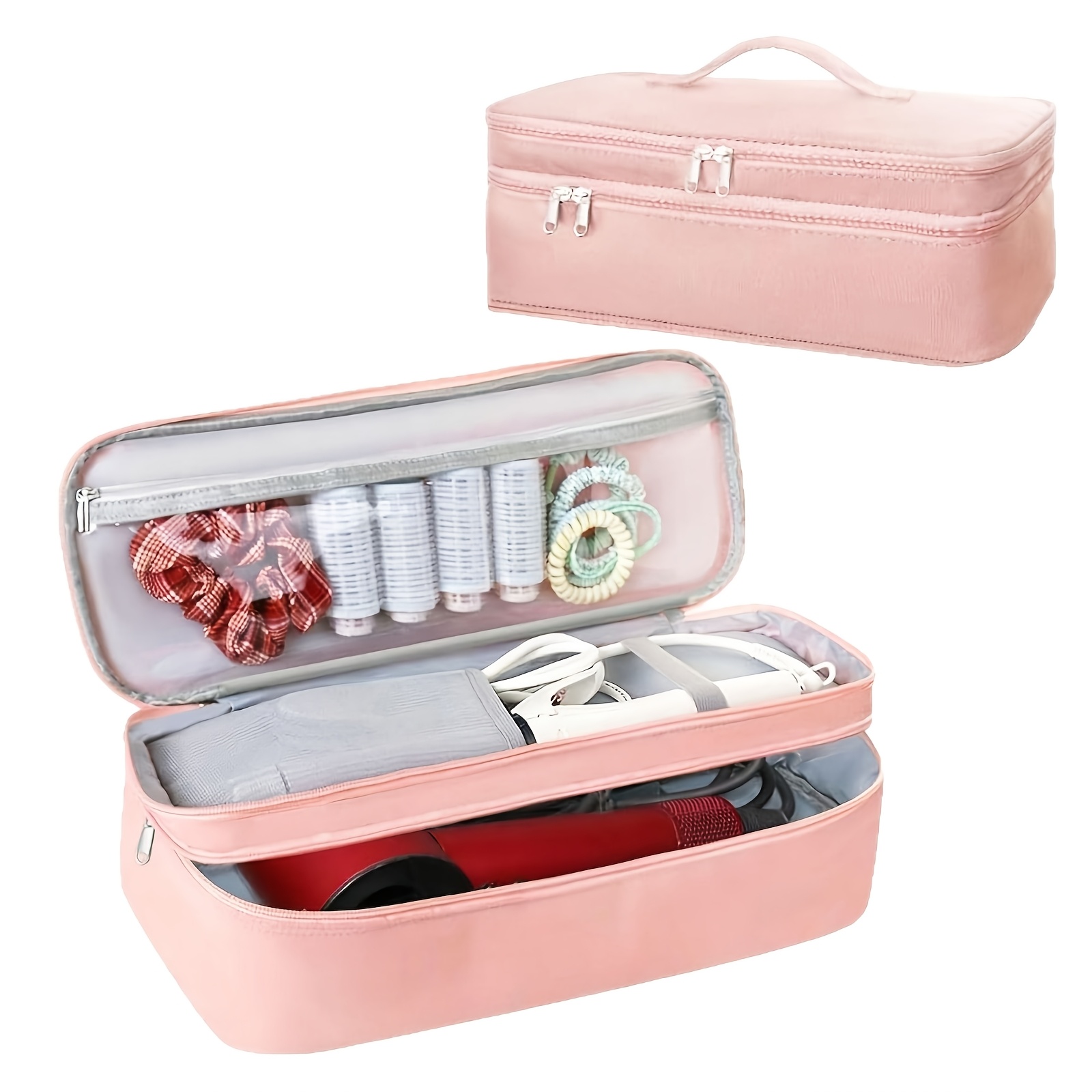 TEMU Curling Iron Storage Bag, Portable Double-layer Hair Dryer Storage Bag, Simple And Stylish Compartmentalized Flat Iron Storage Bag