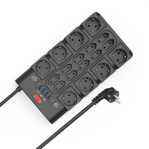 power board 3680w 16a multiple power boards with 18 ac sockets 4 usb a ports and 2 usb c anti theft plug with indicator light and overvoltage protection 2