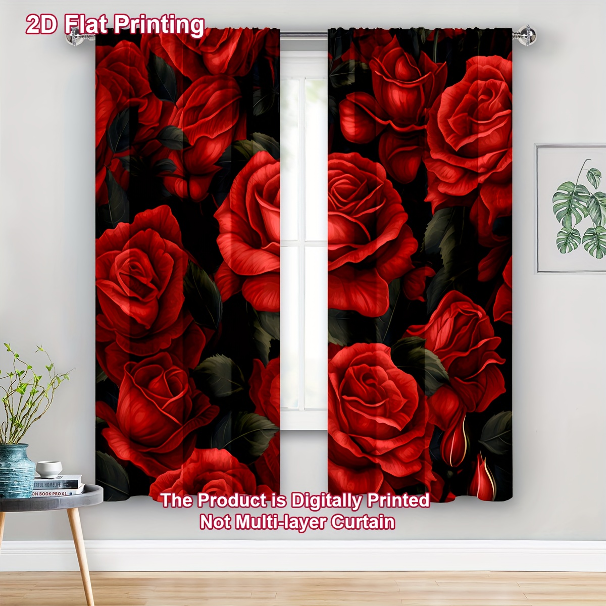 TEMU 2D, Juego de 2 cortinas de puerta con estampado 2D de de flores , cortinas de dibujos animados, y aireada, para dormitorio , oficina elegante,