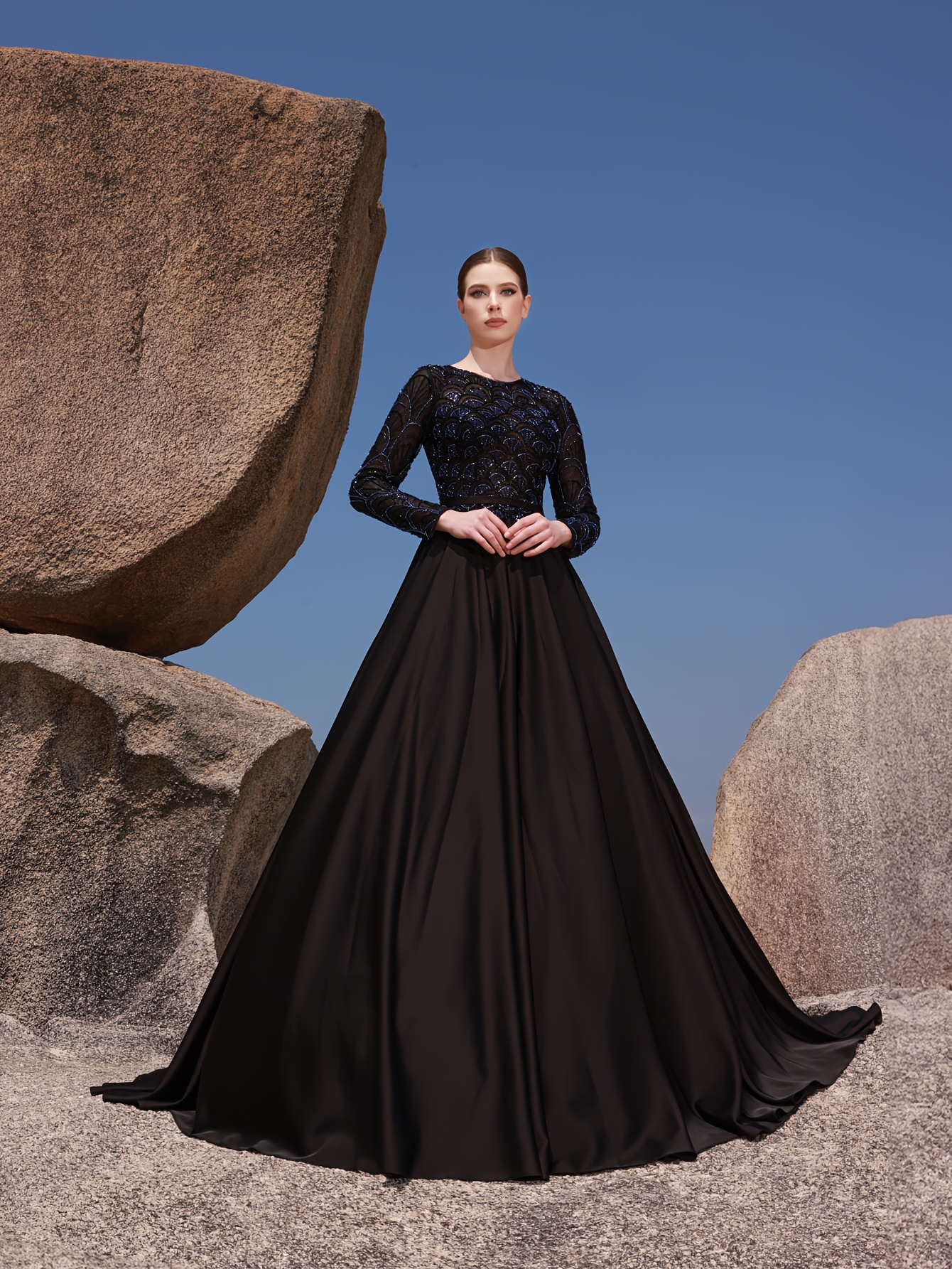 extra large evening dresses Elegant And Luxurious Black Satin Gown with Shimmering Fish-Scale Bead  Embroidery And an Extra-Large Train; Evening Dresses; Cocktail Dresses;  Prom Dresses; Wedding Guest Dresses; Bridesmaid Dresses;