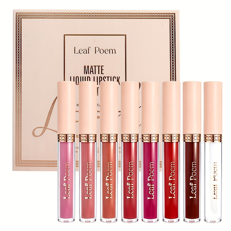 Image of 8pcs Liquid Matte Lipstick Set, Long-lasting And Waterproof, Cup, Types, Matte End Lip Gloss With Plant-derived Squalene, Multi-tone Pink And , Lightweight Paste Formulation For Adults