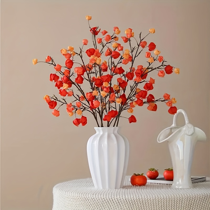 

2pcs Lifelike Lantern Fruit Branches - Artificial Plant Stems For Home Decor, Perfect For Living Room, Bedroom, Christmas, , Thanksgiving & Holiday Parties