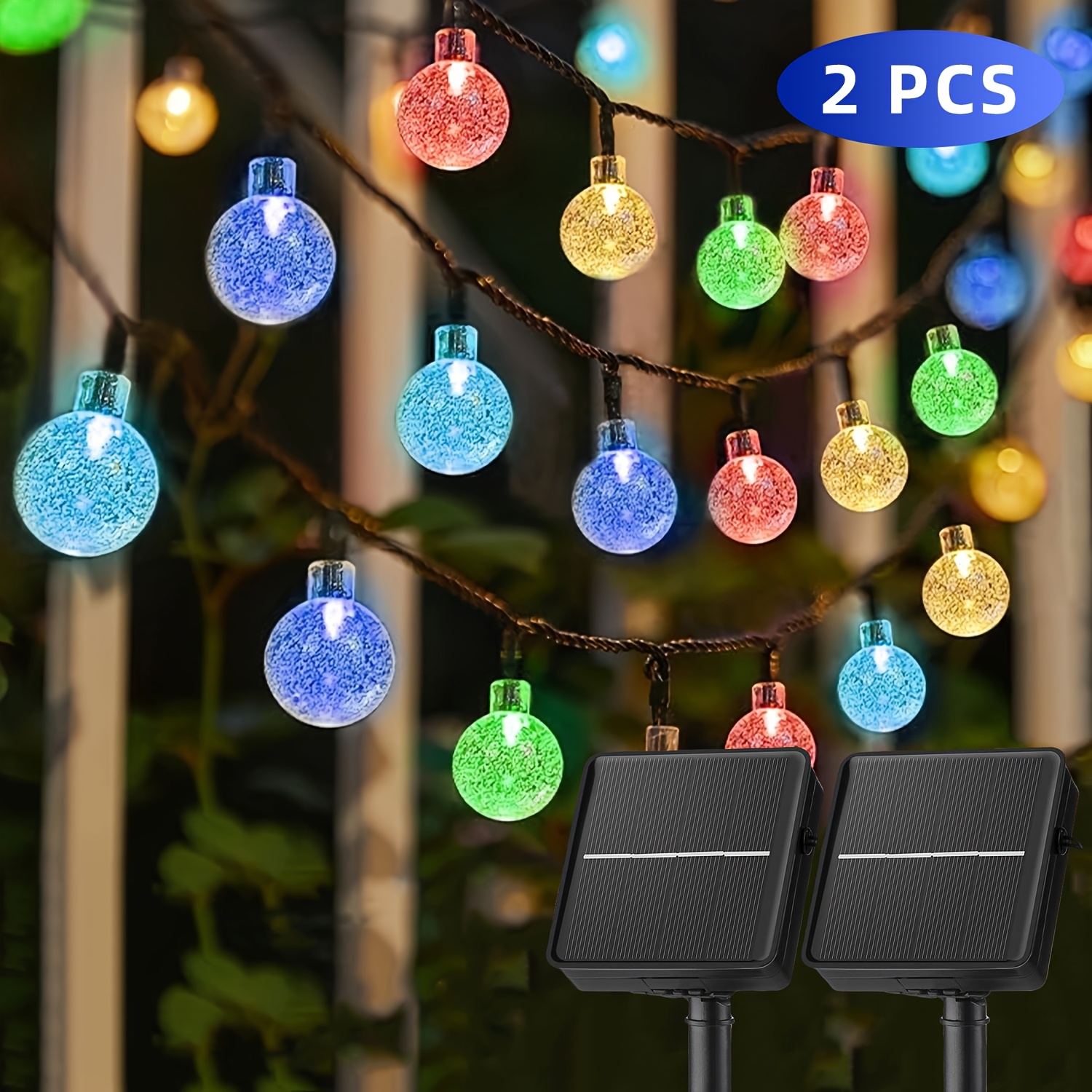 TEMU 2/1pc Total 200/100led 78/39ft, Outdoor Ip65, Suspended Solar Bubble Ball Lights, 8 Lighting , Solar Fairy Tale String Lights, Suitable For