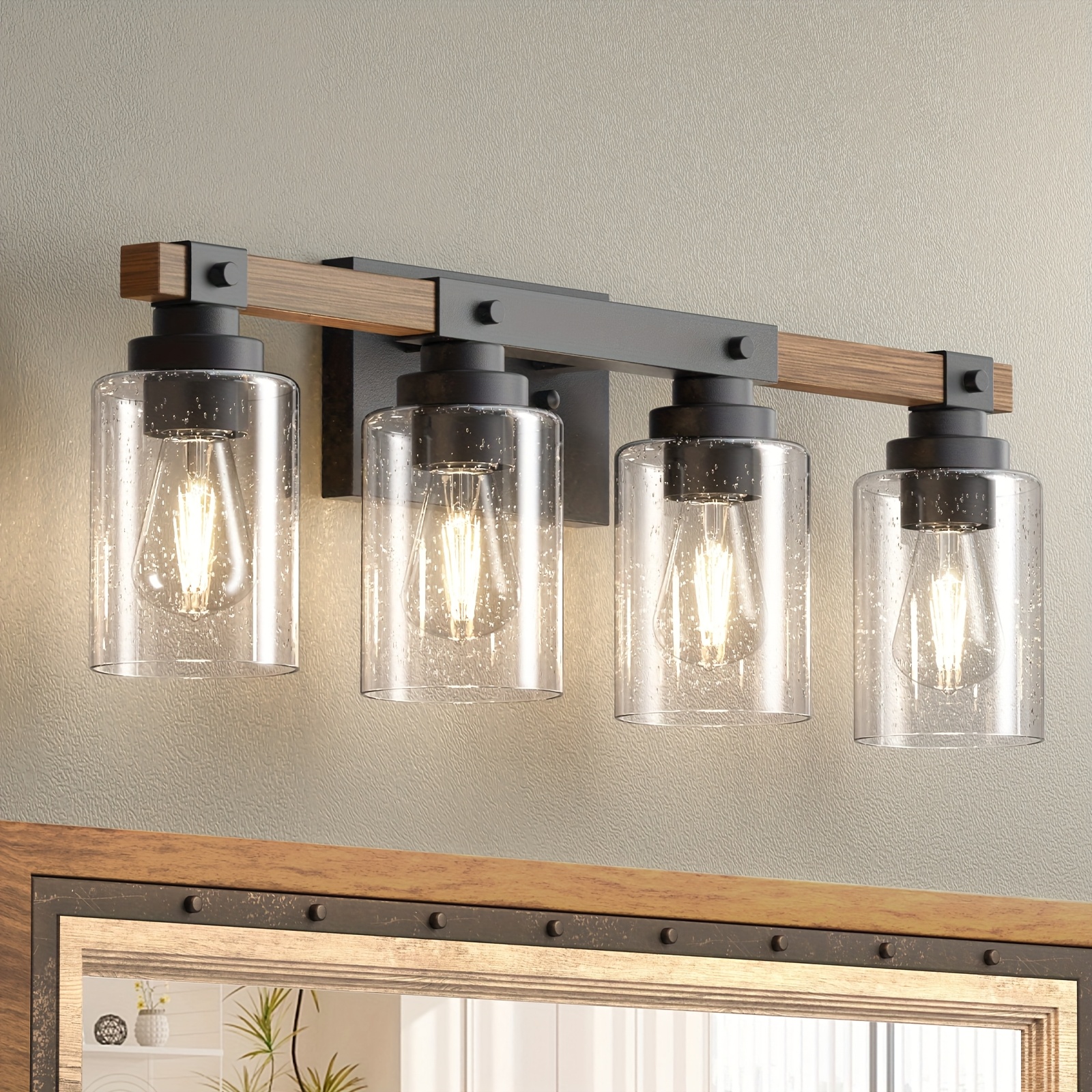 TEMU Rustic 3/4/5-light Industrial Painted Wood Lights, Farmhouse Bathroom Vanity Light Fixtures, Vintage Black Wall Sconces Bathroom Vanity Lighting