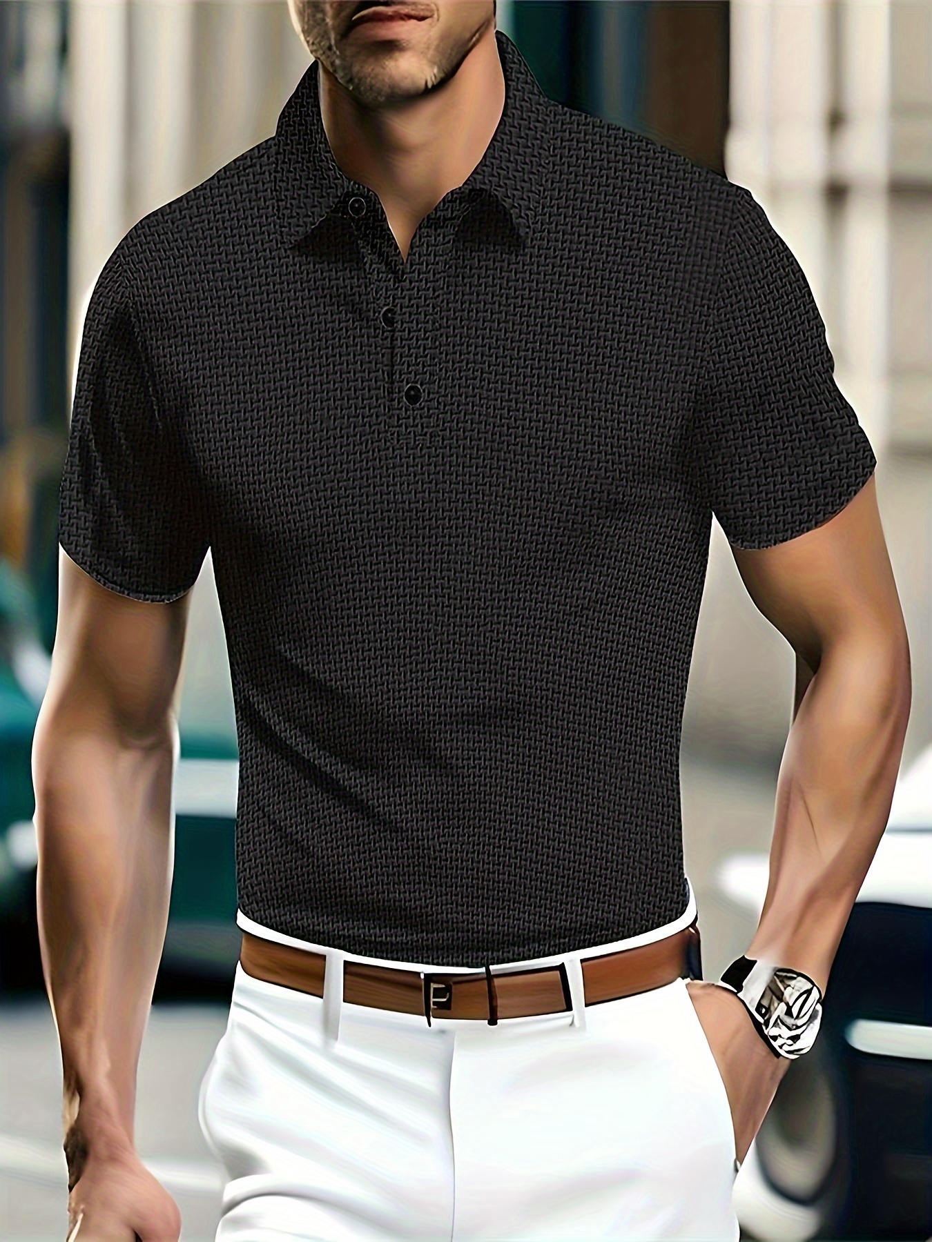 mens solid golf shirt casual breathable comfy half button slim fit short sleeve shirt for summer outdoor sports black 0