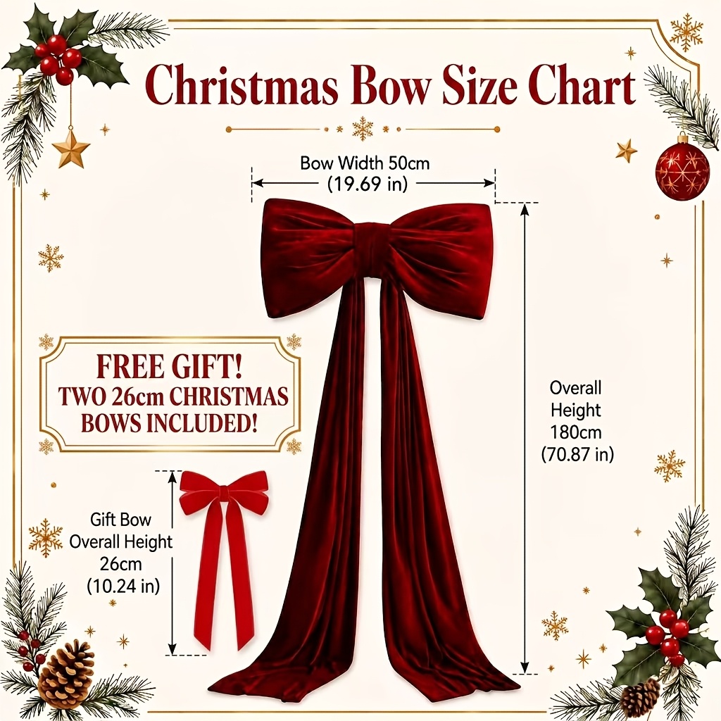 TEMU 71in Extra Large Red Velvet Christmas Bow With Long Streamers, Enormous Oversized Luxury Christmas Bow Topper For Christmas Tree, Wreath, Front