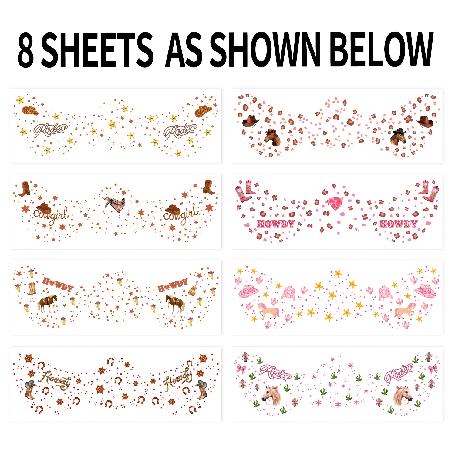 8 Sheets Of Cowboy-themed Face Stickers For Parties, Cool Decorations For Male And Female