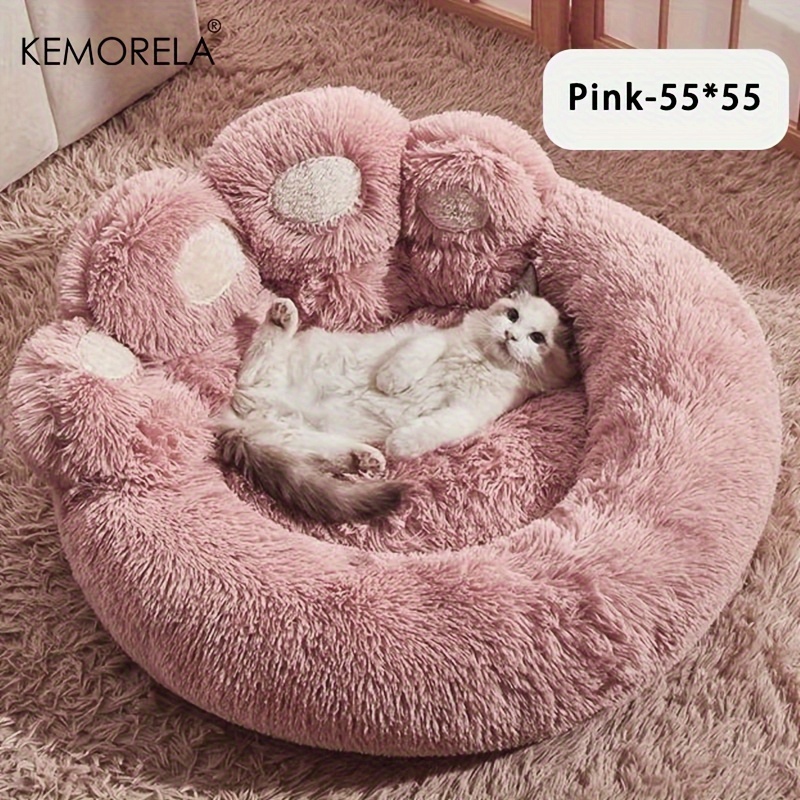 Image of Kemorela -shaped Plush Pet Bed With Non-slip Bottom, Soft Polyester & Polyester Fiber Fill - Cozy Warm Bed For Small Pets, Cute Animal-themed Home Decor, Design