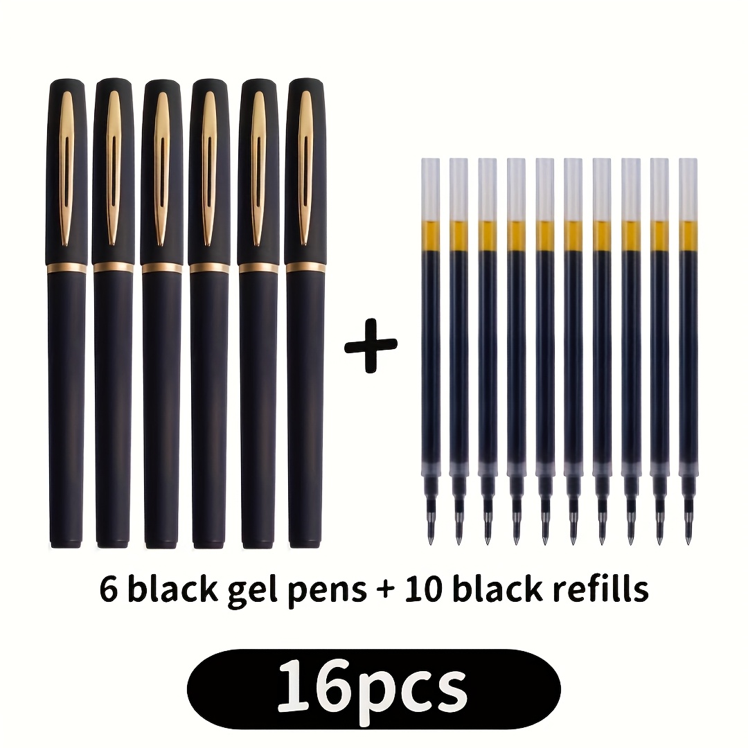 E-shop 16 Premium Gelstifte Schwarz, Gelstifte mit großer Kapazität, 0,5 mm breiter Spitze, geeignet für Business, Büro, Unterschrift, Schulausbildung,