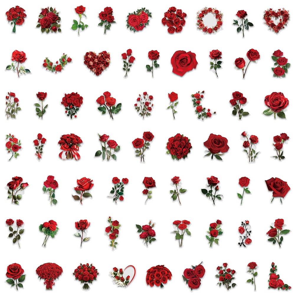 TEMU 60 Hojas de Stickers Transparentes de Graffiti con Decoración de Rosas, Regalo de , Ideales para Decorar Papelería, Vasos de Agua, Diarios,