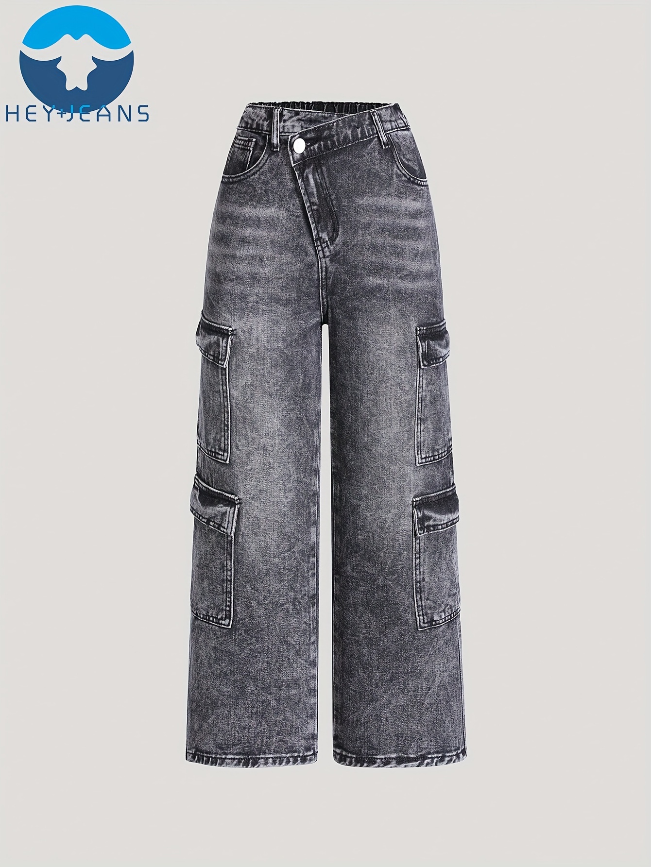 Vrouwen Lage Taille Cargo Jeans Rechte Wijde Pijpen Baggy Denim Broek Y2k Indie Esthetische Vintage Jeans Broek 90's Streetwear (Color : Blue, Size : S