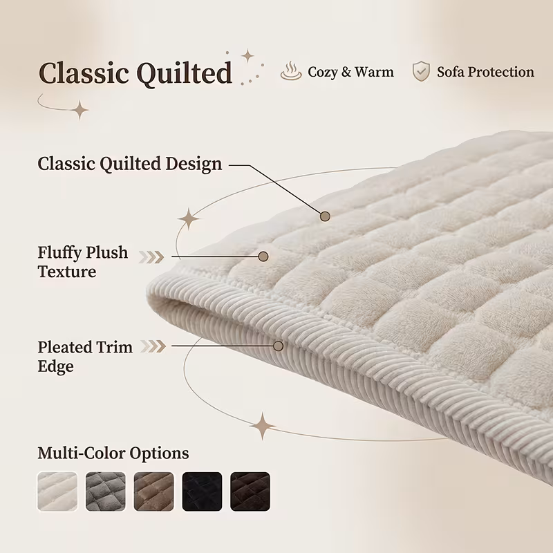 a 1pc thick quilted flannel sofa cover handcrafted in a modern minimalist style with a matching wide border design this plush non slip sofa cushion friendly and scratch resistant machine washable suitable for Product details 2
