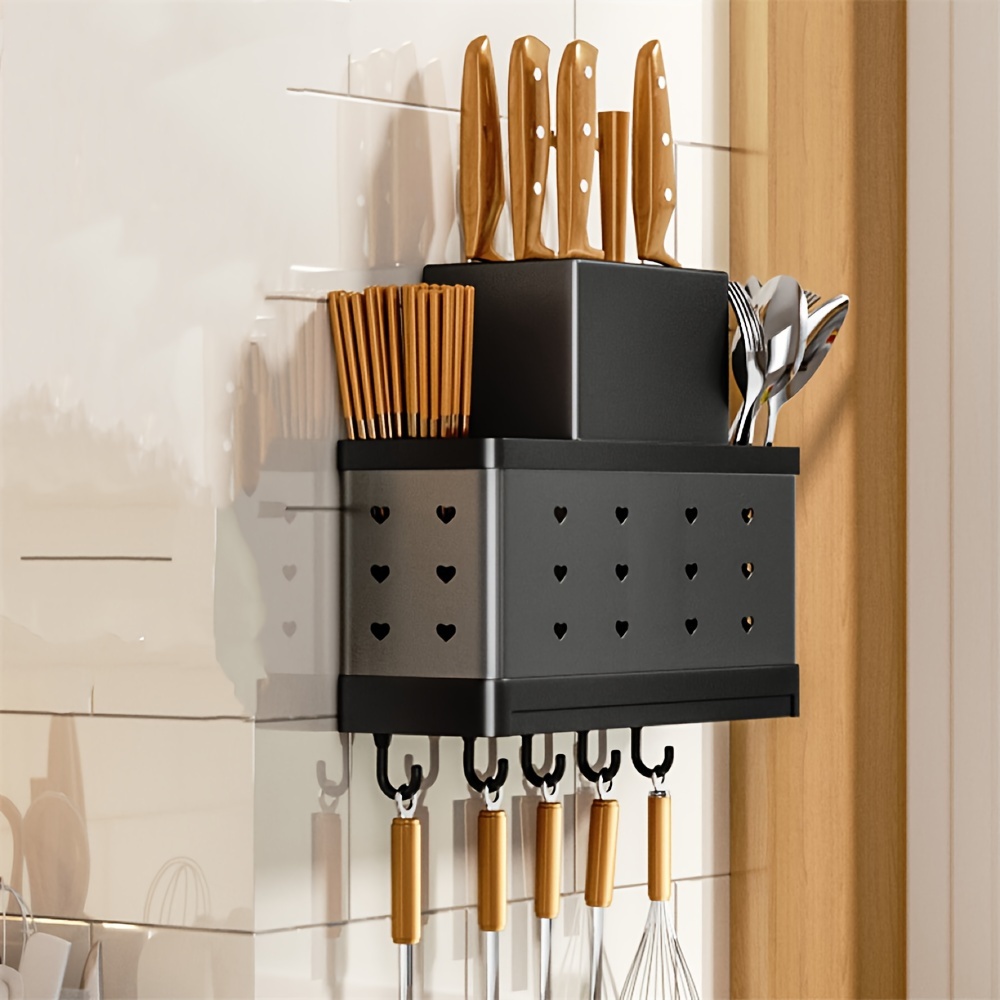 

1pc Wall-mounted Utensil Holder, Modern Stainless Steel Cutlery Caddy Rack, Kitchen Organizer