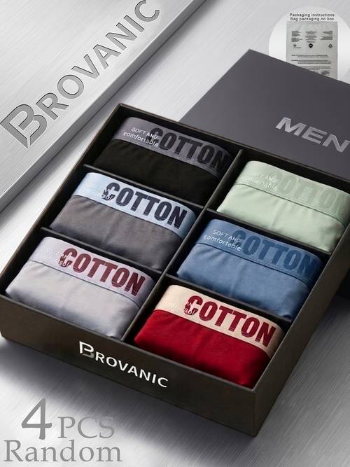 item picture brovanic 4pcs random pc of men s boxer briefs solid color boxer briefs waistband with letter contrast color simple and fashionable comfortable and breathable suitable for casual attire breathable comfortable stretchy underwear suit