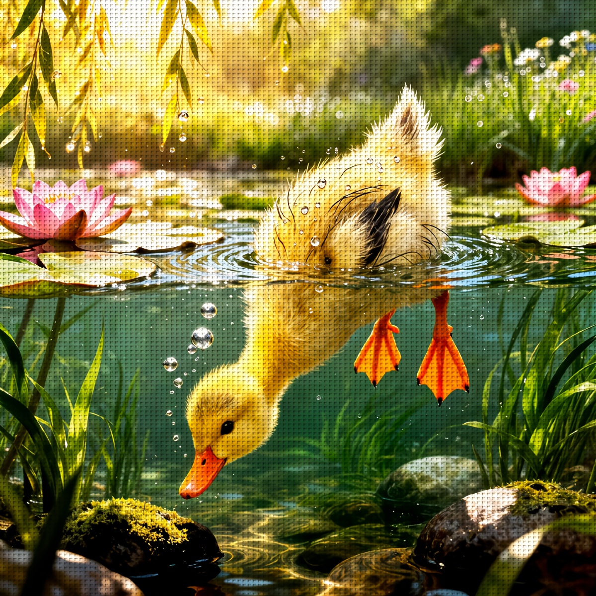 TEMU 1pc Cross Stitch Adult Set 30x30cm/11.8x11.8/40x40cm/15.7x15.7 Inches Little Yellow Ducks Playing With Lotus Pattern 11ct/14ct/16ct Canvas Set,