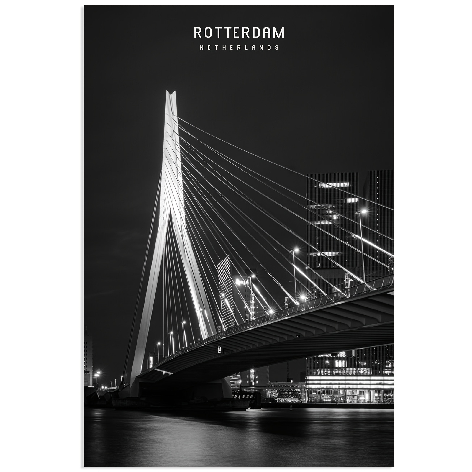 TEMU 1pc Rotterdam Nachts Canvas Wandkunst, 12x18 inch - Frameless High- van het Park Brug, Ideaal voor Slaapkamer, Woonkamer, Gang - Elegante Cadeau
