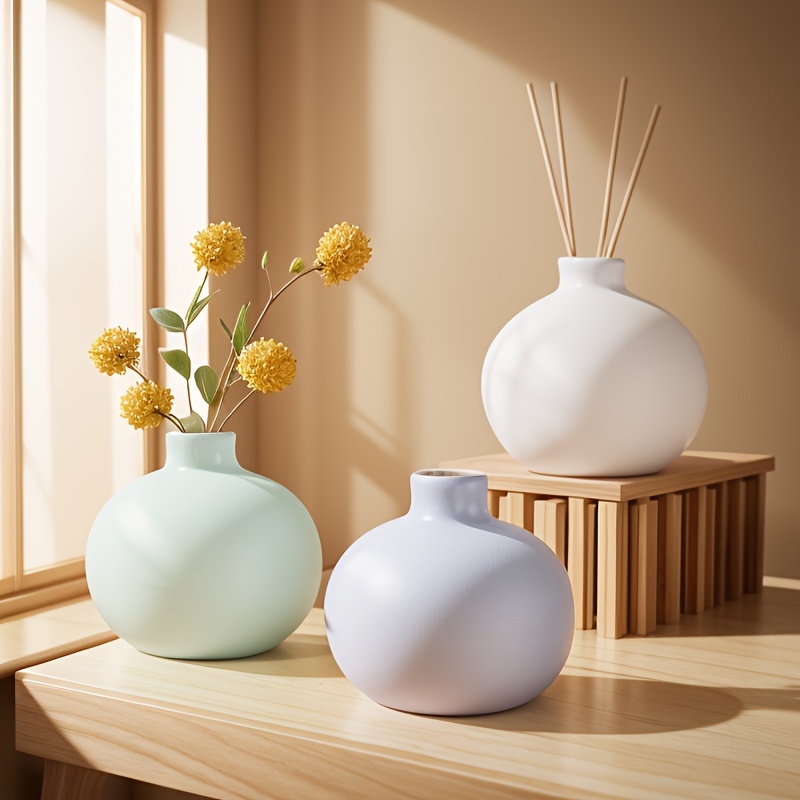 

1pc Modern Ceramic Diffuser Bottle Vase, 3.54in Minimalist Decorative Floral Vessel For Home & Office Decor