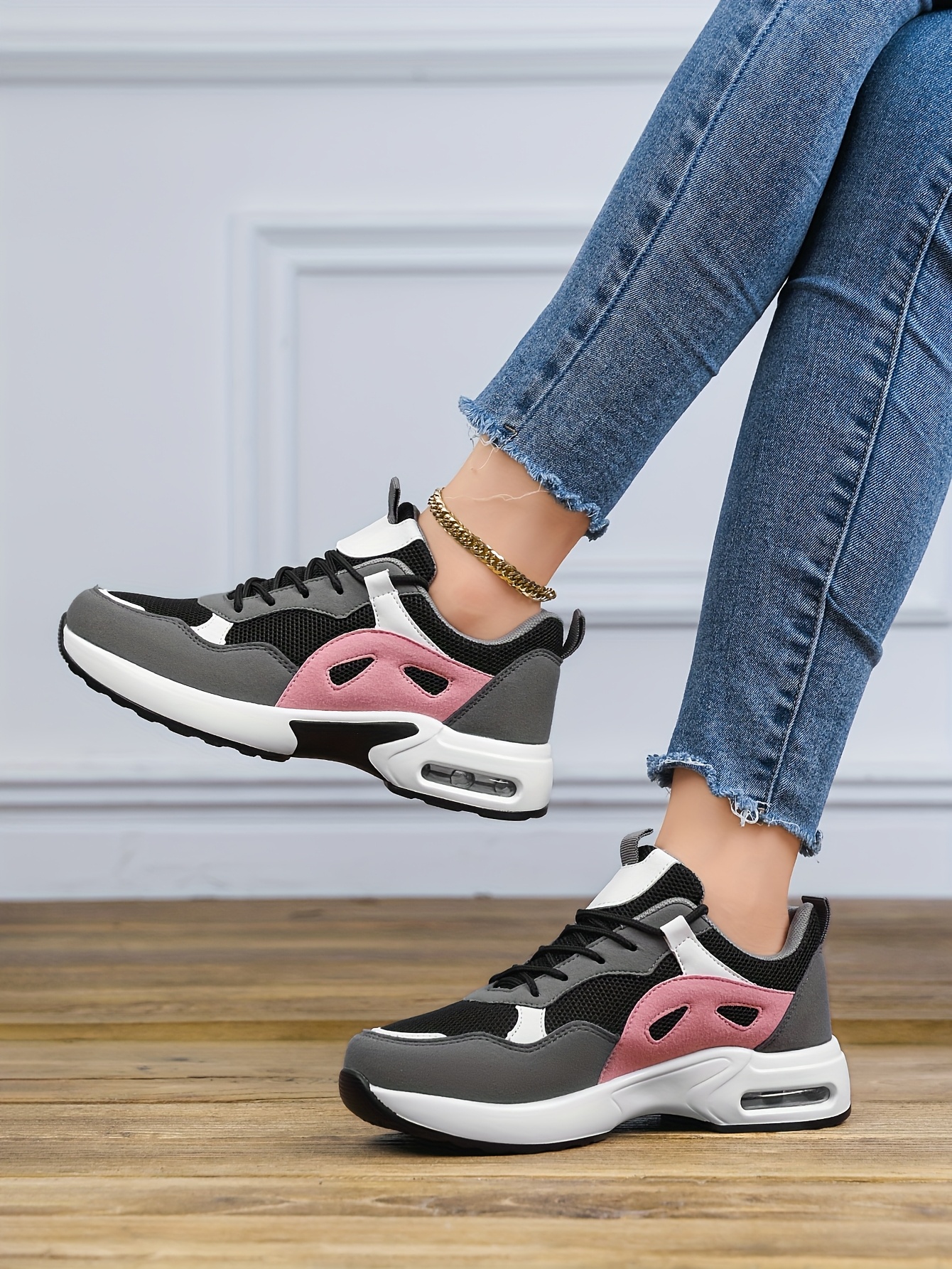 [Sneakers] Ladies' Air Cushion Height-Increasing Shoes, Breathable And Stylish Women'S Running Shoes - Featuring Air-Cushioned Soles, Lightweight, Non-Slip, with a Highly Breathable Mesh Upper, Suitable for Casual Outdoor Sports