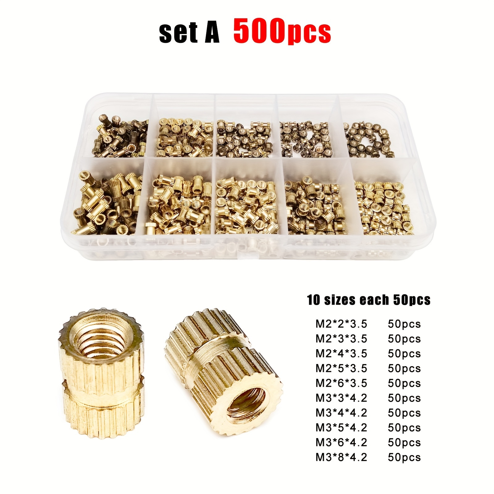 

500/750/1400pcs M2 M2.5 M3 M4 Solid Brass Copper Insert Nut Embedded Assortment Kit Set