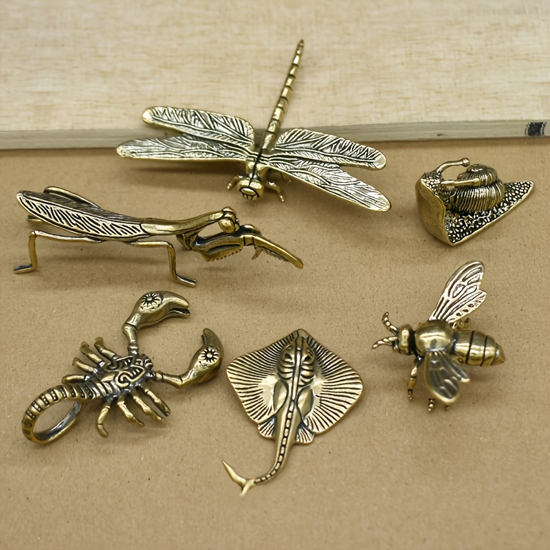TEMU 6pcs Vintage Brass Solid Insect Sculpture Bee Devil Fish Snail Dragonfly Home Office Garden Decoration Ornament Christmas Halloween Gifts