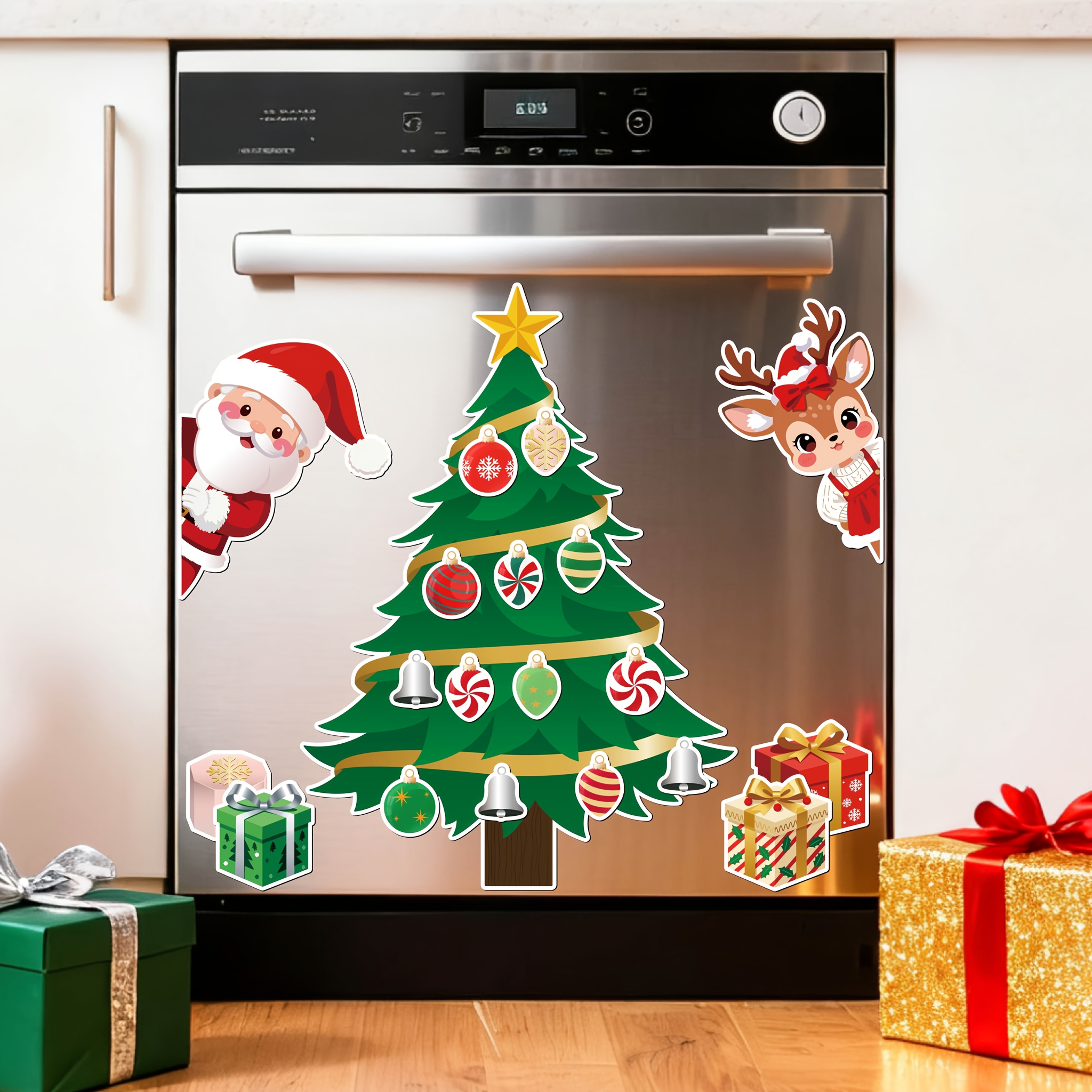 TEMU Imanes Navideños para Lavavajillas y Nevera, Decoración Reutilizable de Cocina con de Árbol, y Santa