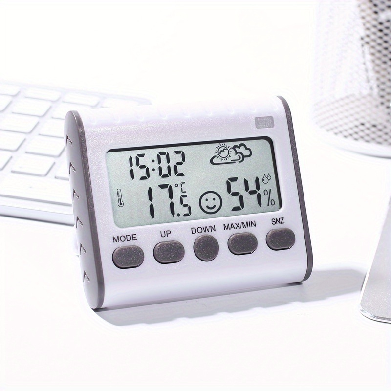 weather monitoring clock display date weather temperature humidity electronic clock with magnetic refrigerator alarm suitable for kitchen bedroom living room office fridge without backlight