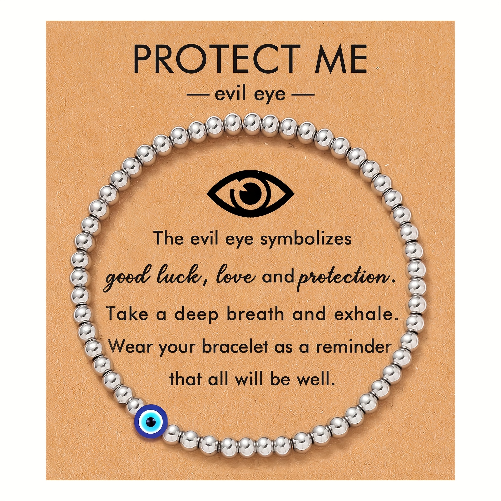 Bracelet Featuring Evil Eye, Designed for Luck and Protection, with Card, Adjustable