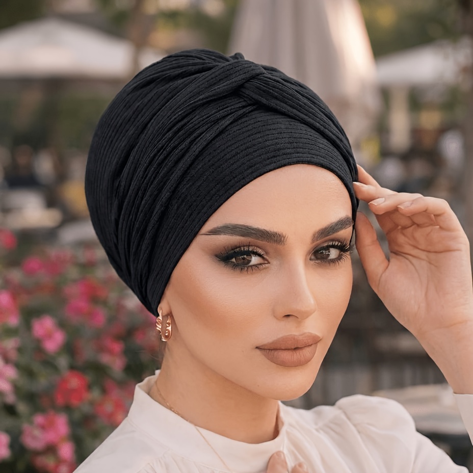 TEMU Ensemble turban hijab musulman 2 pièces, bonnet intérieur en jersey côtelé + bandeau torsadé, foulard de tête modeste élastique et doux de