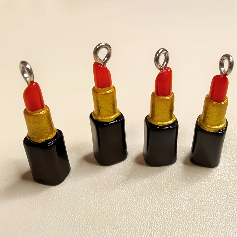 TEMU 4pcs Résine Élément Rouge à Lèvres - Pendentifs - Vidéo d'Additions de Bijoux. Convient pour les Décorations de Chaîne de Pendentif, Fabrication