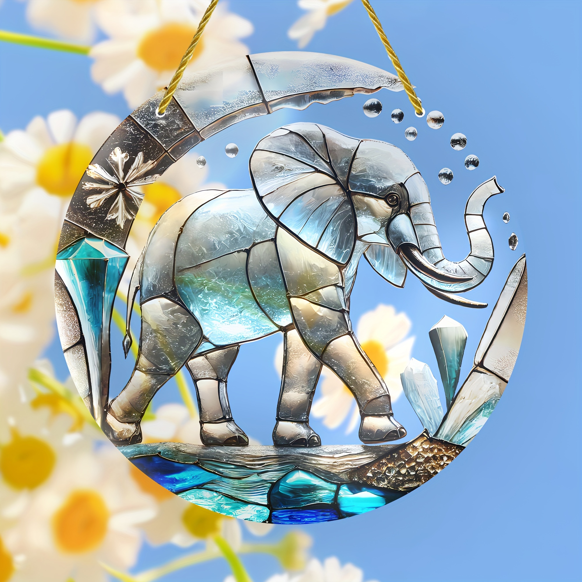 

Elephant Crystal Sun Wall Art, 8"x8" - Indoor/outdoor Decor For Home, Office, Patio | Perfect For Wreaths, Porch, Bedroom | Unique Birthday Or Housewarming Gift