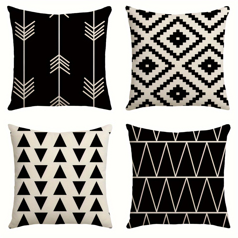 

4pcs Set Black & White Abstract Art Throw Pillow Covers - Zippered, Machine Washable Polyester Cushion Cases For Sofa, Bed, Car, And Home Decor