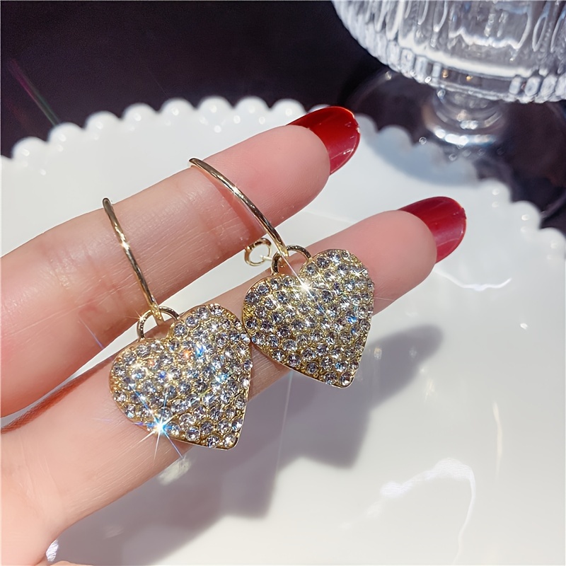 TEMU 1 Pair Of Sparkling Peach Heart Studded Earrings, Ideal Alloy Jewelry Earrings For Women's Wedding Parties And Daily Leisure