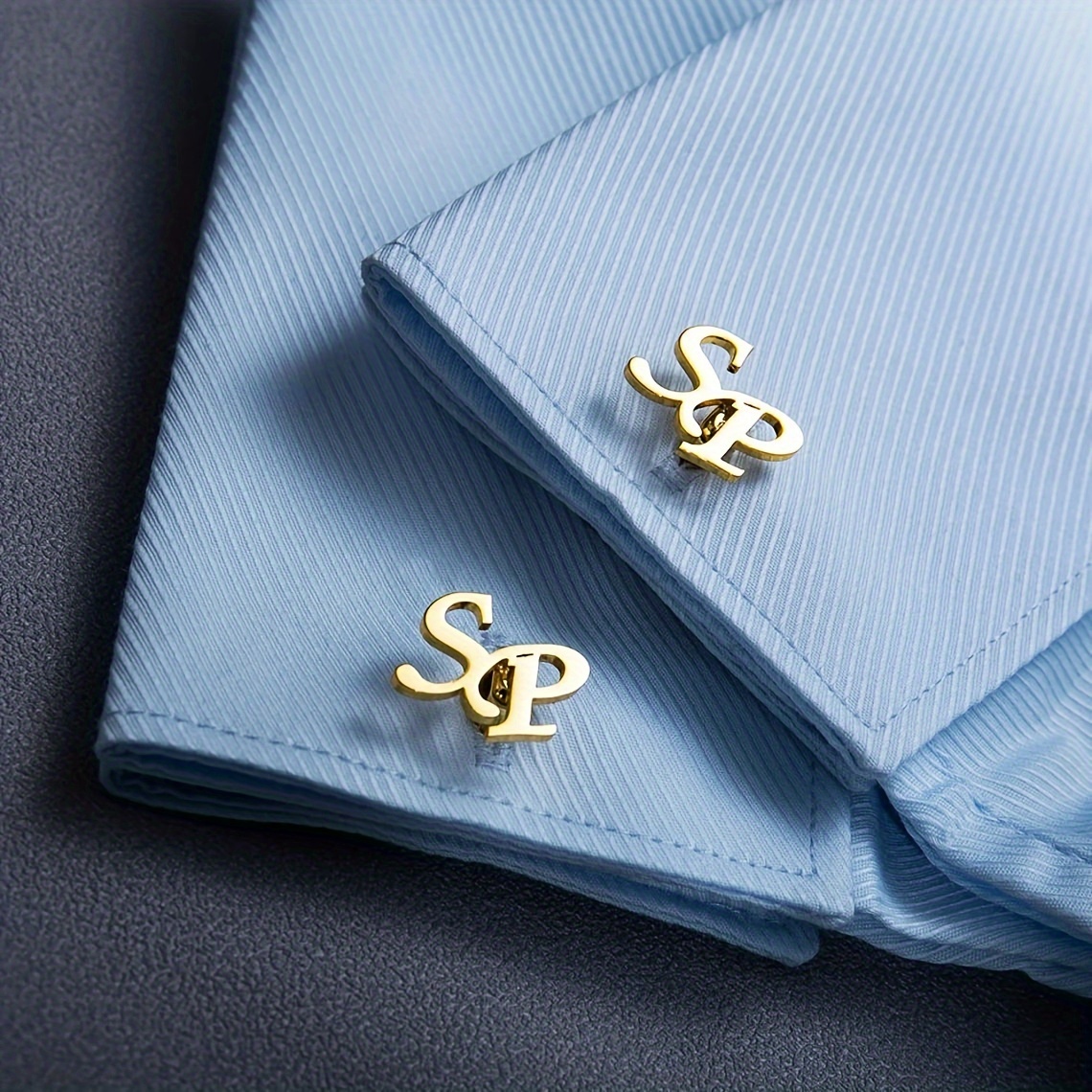 TEMU Personalized Stainless Steel Initial Cufflinks - , Letter Detail, Custom Pair Of 2 Letters - Elegant Minimalist Shirt Cufflinks For Men, Trendy Jewelry Accessory
