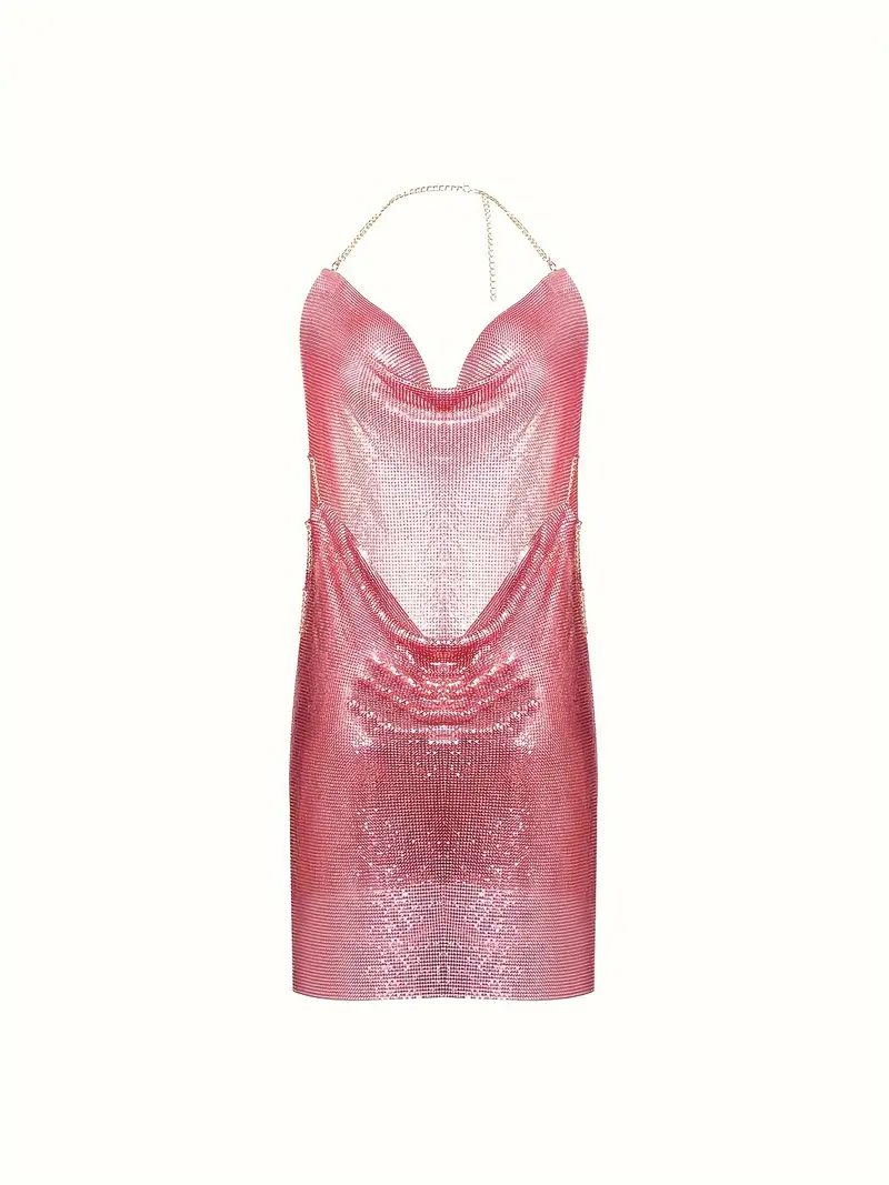 low cut backless chain strap deep v sequin dress front short - Temu low cut backless chain strap deep v sequin dress front short - Temu