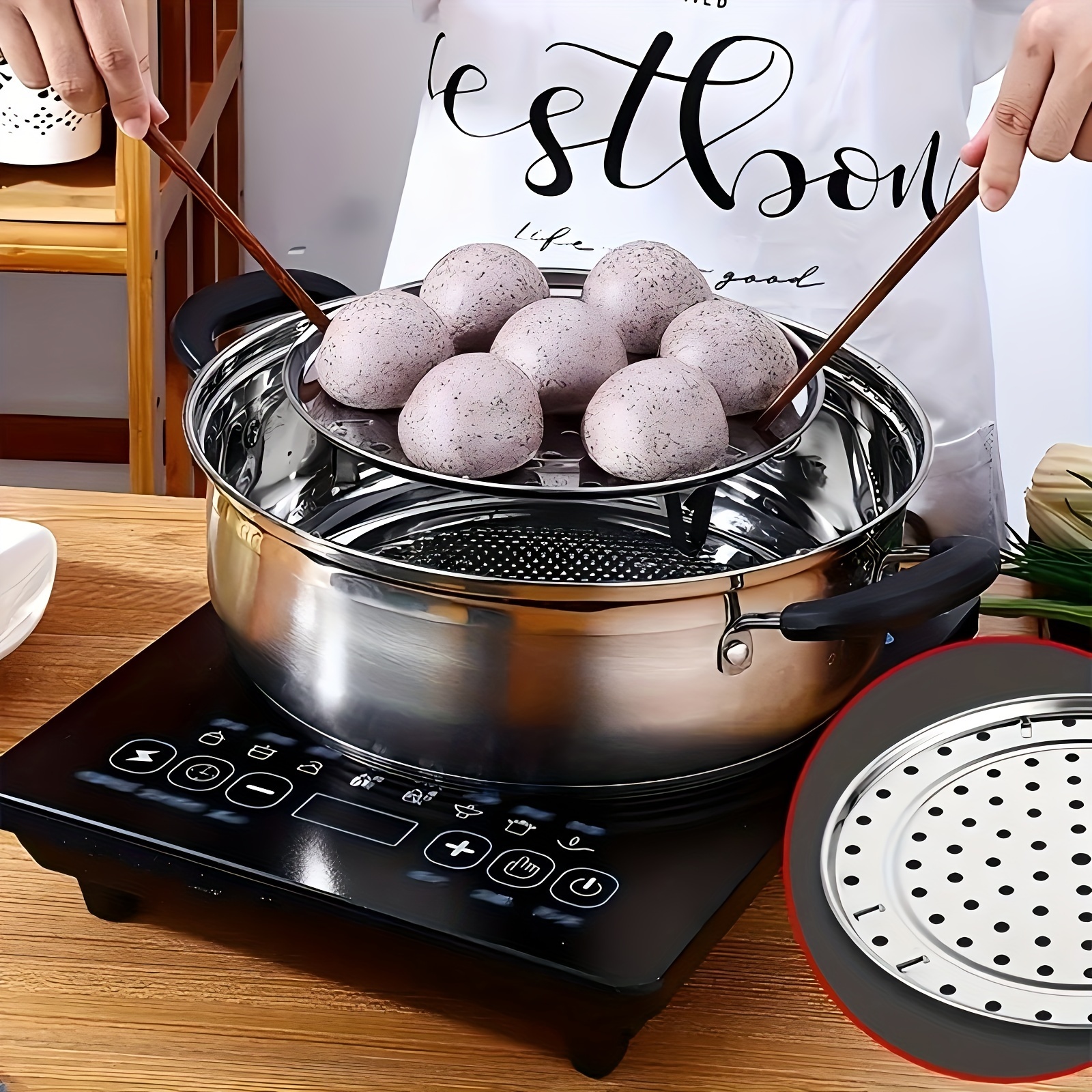 1pc premium stainless steel steam tray rack multi purpose steamer for healthy cooking detachable thickened non magnetic easy to   saving   kitchen pot rack details 9