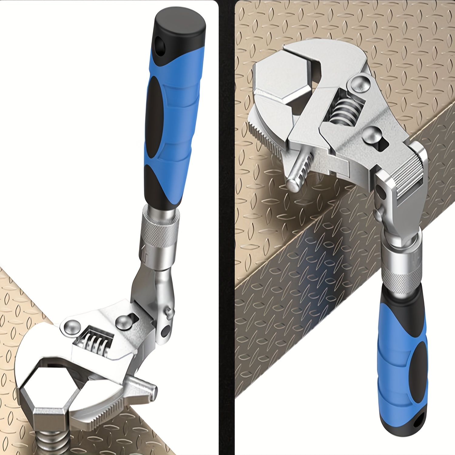 adjustable wrench 10inch to 12 inch ratcheting crescent wide jaw wrench retractable extension shank and 180 dgree rotating   home garage workshop Product details 4