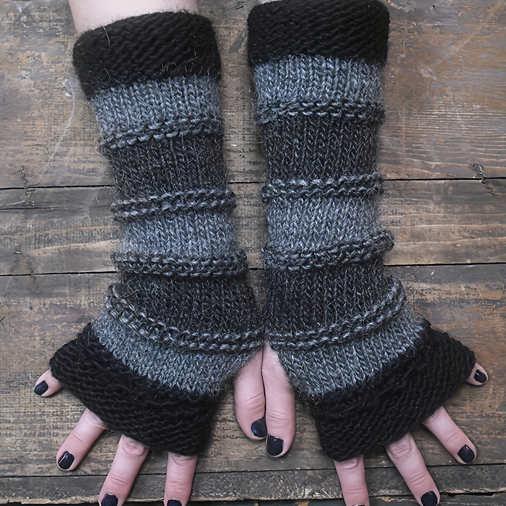 

Cozy Striped Fingerless Gloves For Women - Thick, Warm Knit With Color Block Design, Perfect For Winter Outings Winter Clothes For Women Winter Coats For Women