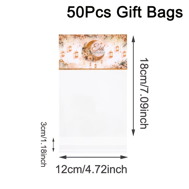 E-shop 30/50 Stück Selbstklebende Geschenktüten, Aquarellmond-Blumenmuster und Eid-Laternenmuster, durchsichtige Cellophan-Party-Geschenktüten aus