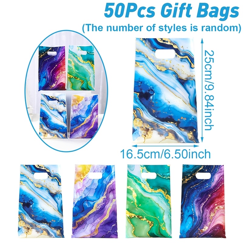 TEMU 10/25/50pcs, Multicolor Gradient Swirl Handheld Bags, Marble Pattern Mixed Gift Bags, Punch Handle Party Favor Bags, Happy Birthday Party