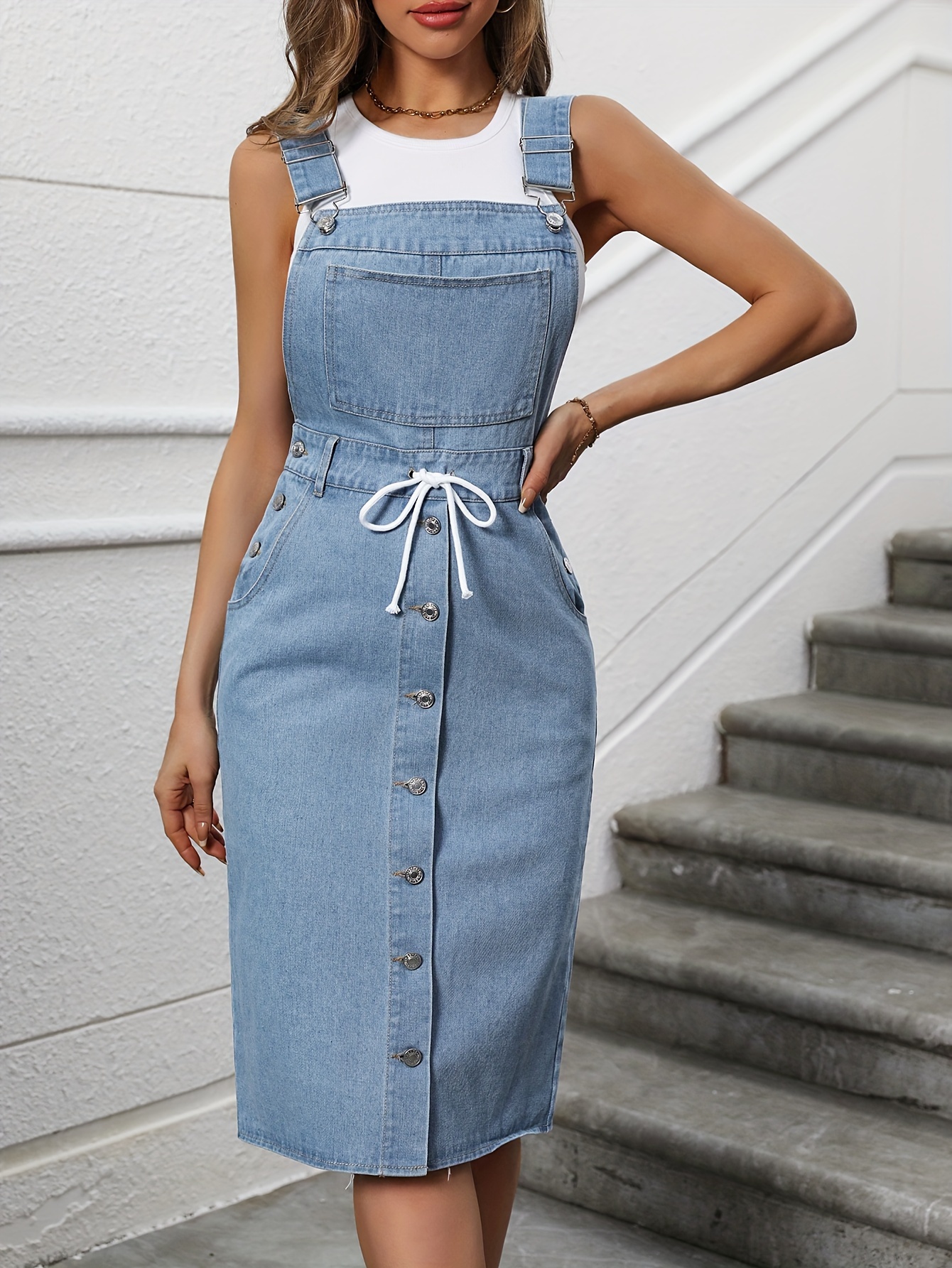 Pinafore denim dress with pockets hotsell