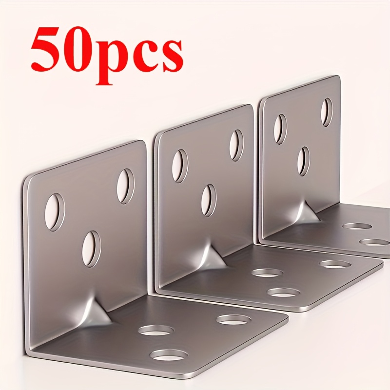 

50pcs Stainless Steel Right Angle Brackets, 90 Degree L-shaped Support, Metal Joint Corner Braces For Furniture Shelves Construction