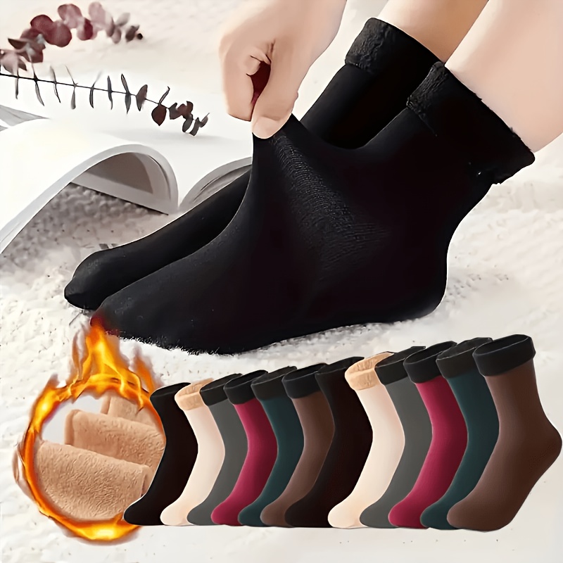 TEMU 5 Pairs Of Warm Winter Ski Socks - Cold-proof Unisex Mid-calf Boots Compatible, Combination (black, Dark Blue, Wine Red, Beige, Brown) Suitable