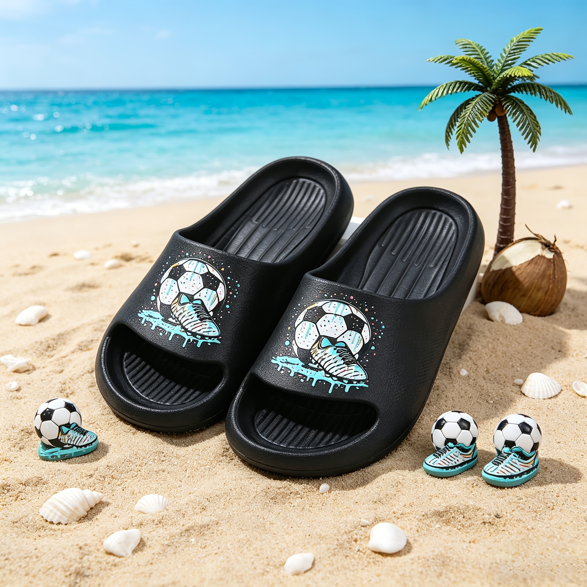 childrens foam slippers eva lightweight non slip soft sole soccer slides for middle and older kids simple solid color thick sole boys beach flip flops for  