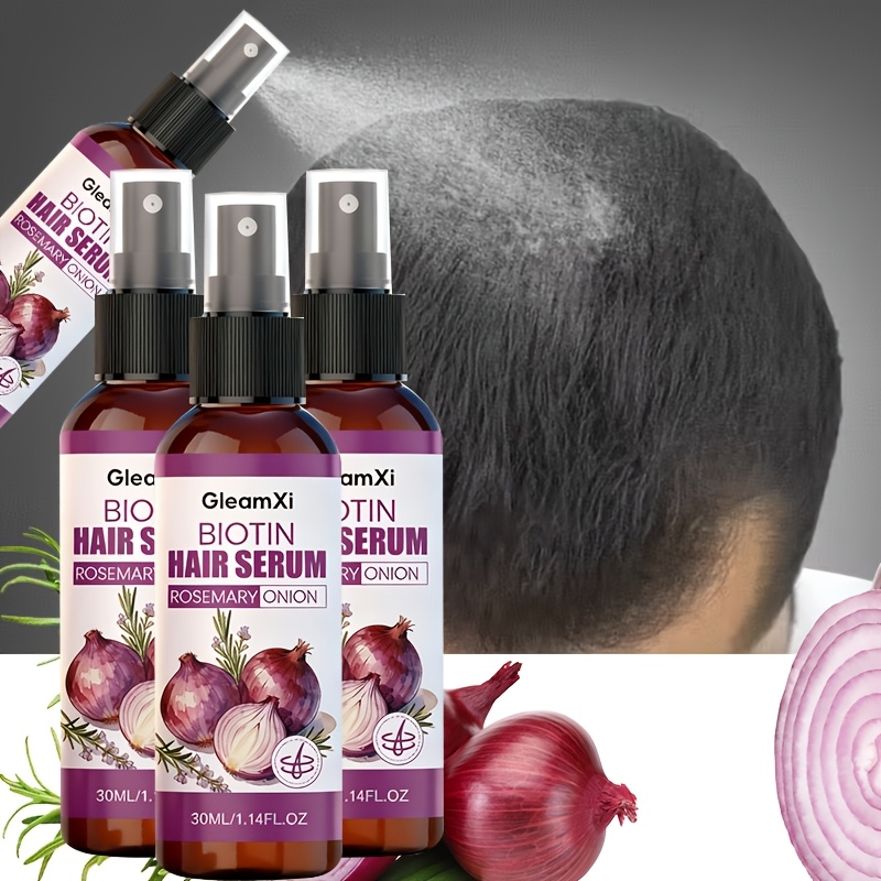 TEMU 3pcs Hair Serum Spray With Biotin, Rosemary & Onion, Moisturizing And Smoothing Hair, Soft And Shiny, Care For Scalp, Hair Care Serum For All