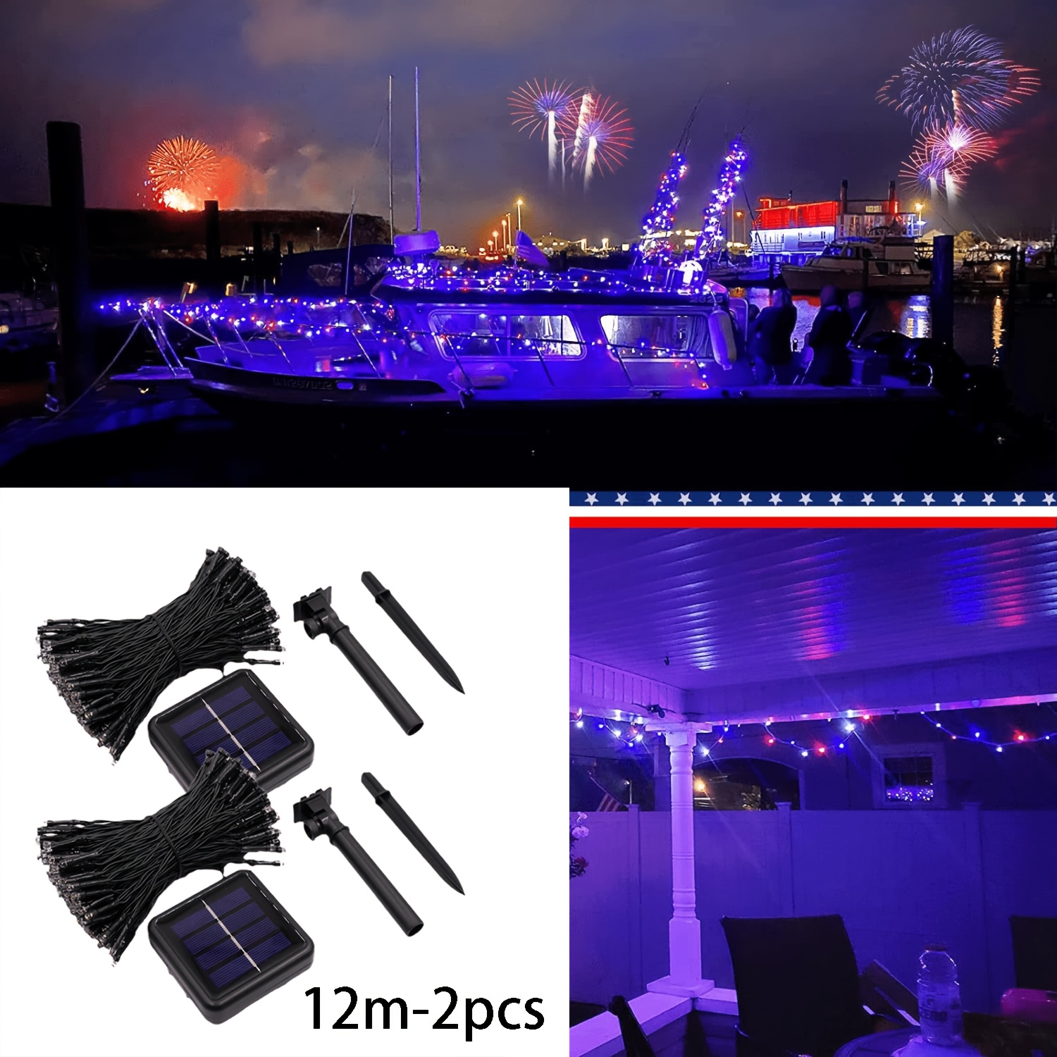 TEMU Solar Powered 50/120/220 Led Fairy String Lights, (purple White), 1200mah Large Capacity Battery, 8 Lighting Ip65 Auto Outdoor Decor Lights For