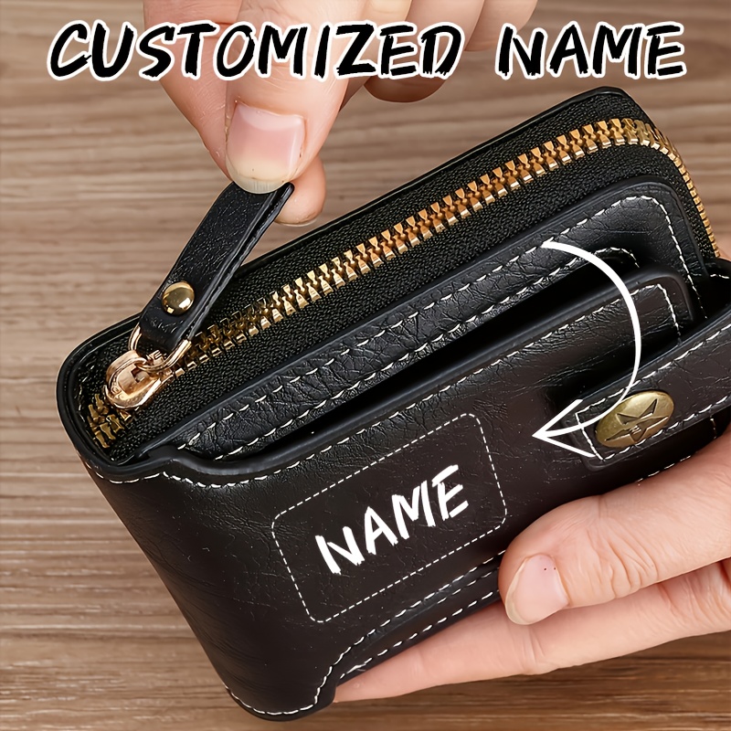 TEMU A Personalized Men's Pu Wallet With Custom Name, Compact Zippered Credit Card Holder And Coin Purse, Creative Personalized Gift Idea, Daily