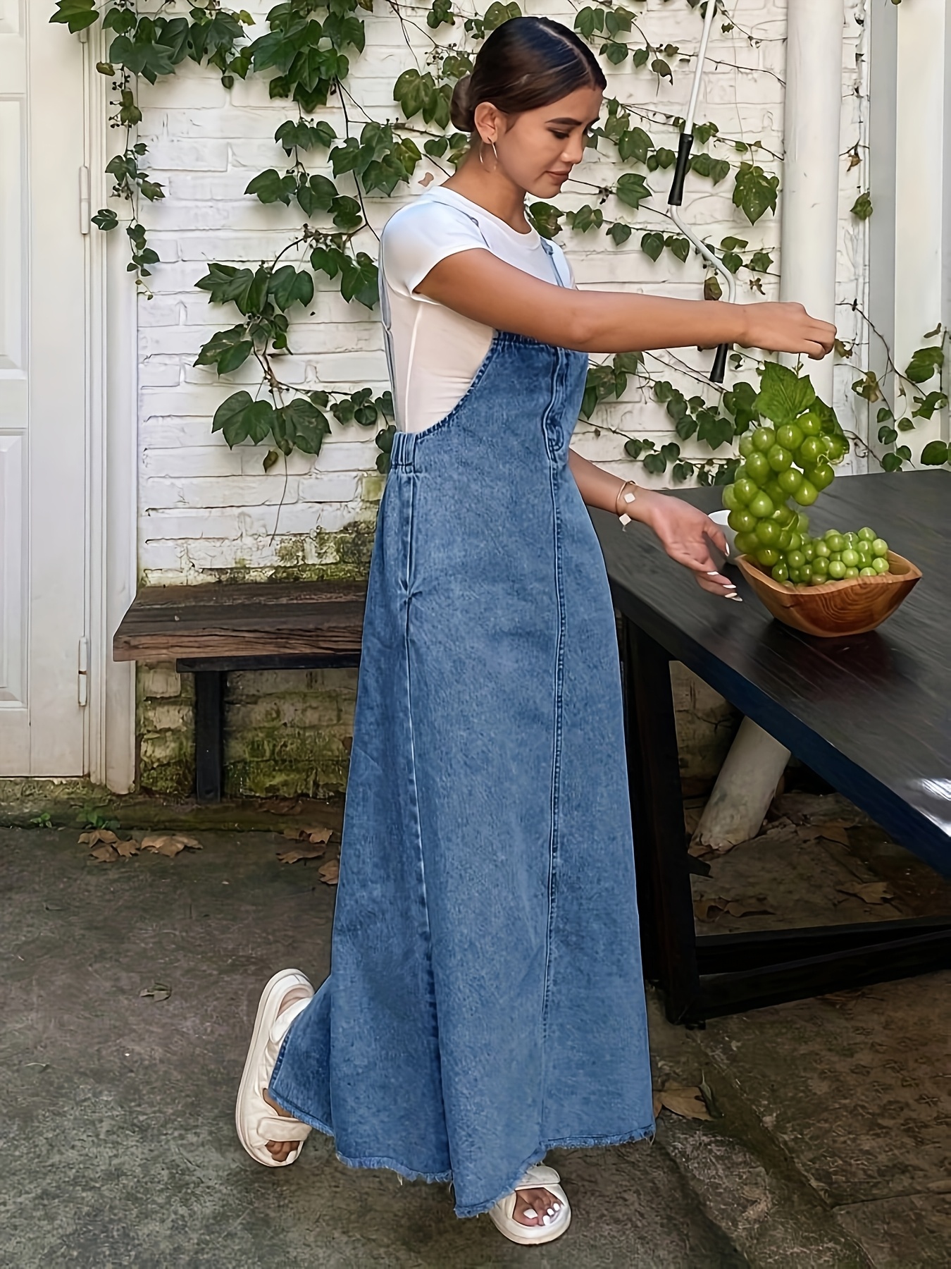 * Popular 05-2 * Denim Dress Suspender Dress Loose Elegant Lotus Dress