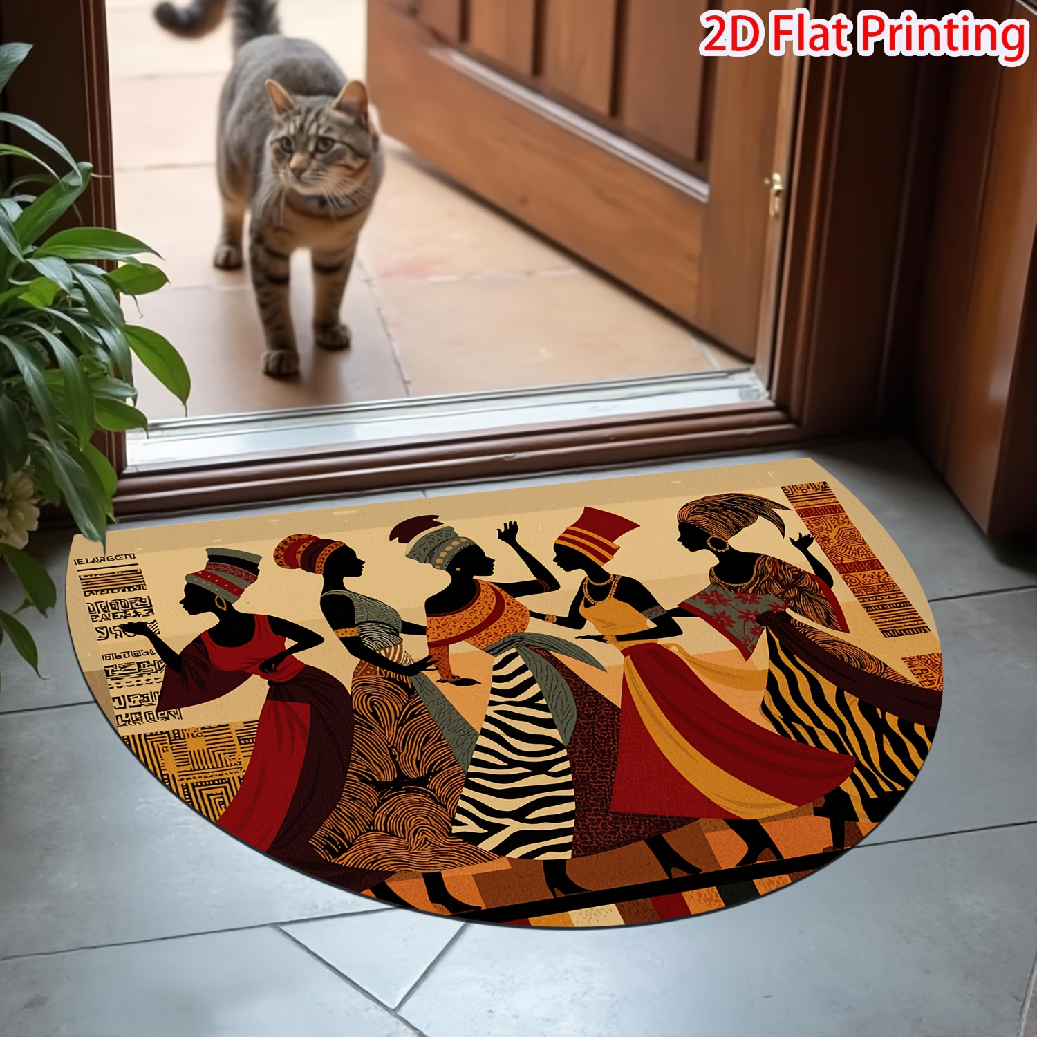 TEMU 1 tapis de danse africain pour salon, chambre, entrée - Tapis semi-circulaire avec danseuse africaine, lavable en machine, épais et rembourré