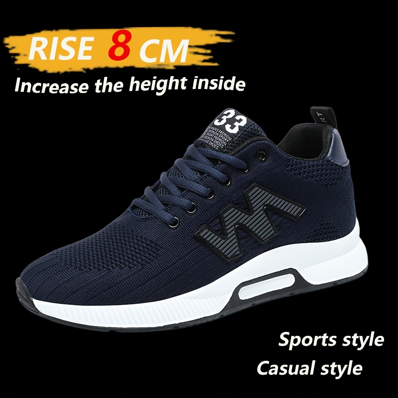 TEMU Men's 8cm Platform Height Increase Sneakers - Breathable Low-top Sneakers With Cushioning Lift For, Gym, - - Wearable For Tall (casual &)